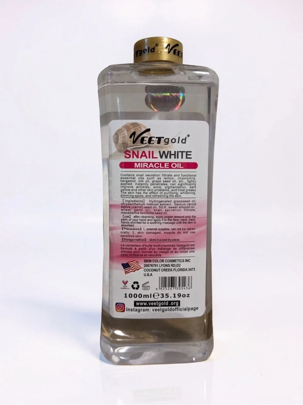 Veet Gold Snail White Body Corrector Glowing Oil 1000ml SPF 15 Skincare⁠